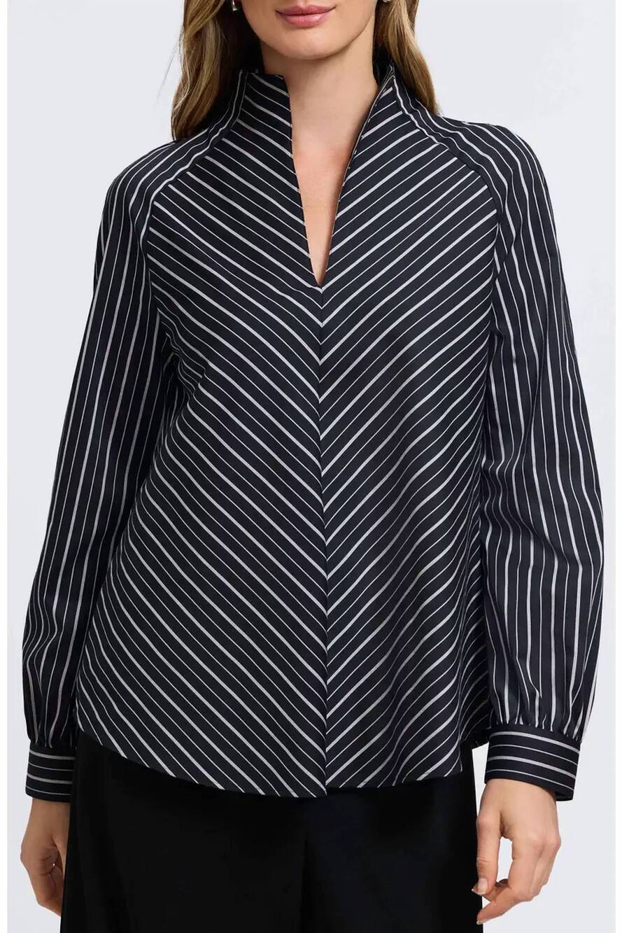 NEW FOXCROFT daphne stripe stretch cotton blend pullover shirt in black
